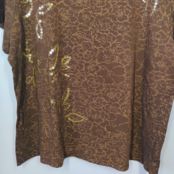 Coldwater Creek Floral Sequin Top Short Sleeve Casual Fairy Plus Size 2X - Picture 2 of 10